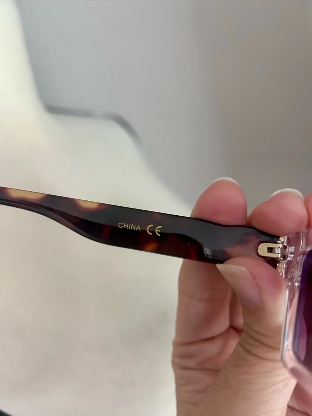 Clear Frame Tortoise Arm Purple Lens Rectangular Sunglasses Y2K